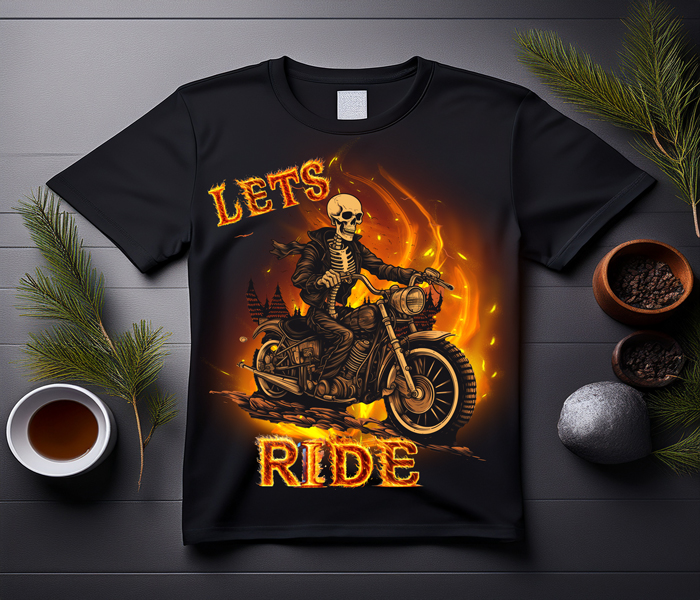 Let's Ride Skeleton Biker Tee