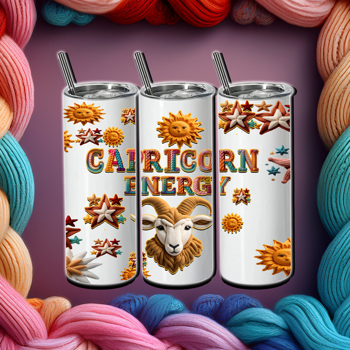Zodiac-themed tumbler with bold astrology artwork